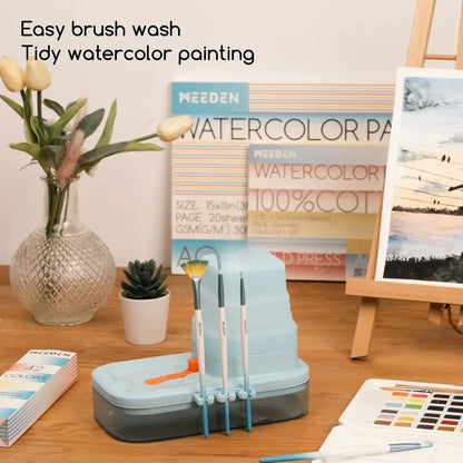 Paint brush cleaner with 5-tank silicone brush holder - for acrylic watercolor and water-based paints